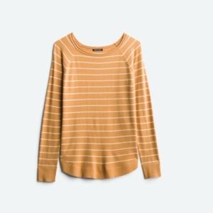 Pink Clover Sweater Valencia Mustard Pullover Curved Hem Stripe Pattern Tan NWT